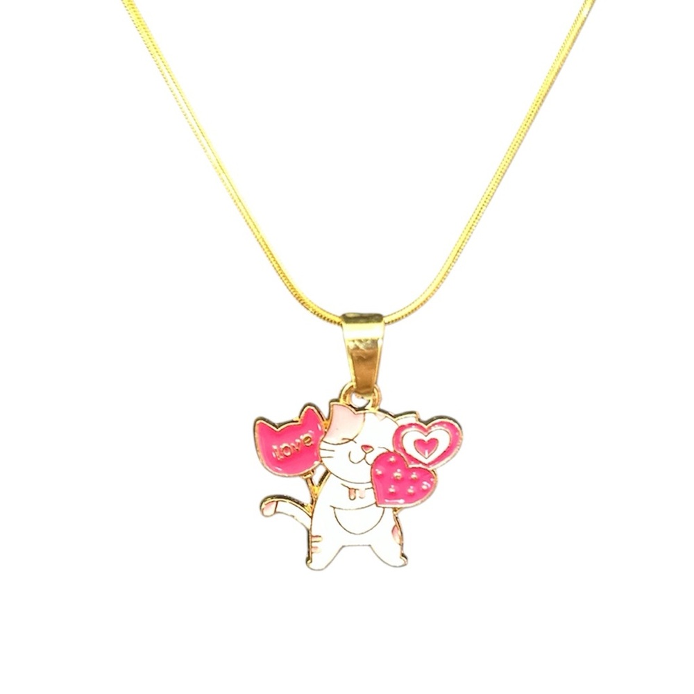 Cat Love Charm Necklace 18” Snake Chain Stainless Steel